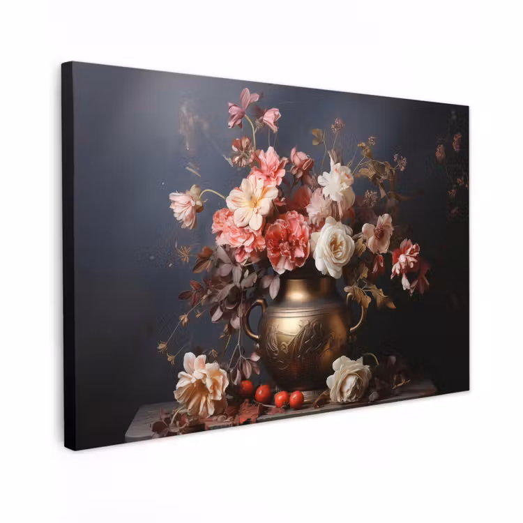 Canvas schilderij - Stilleven - Bloemen - Rozen - Boeket - Vaas — 1