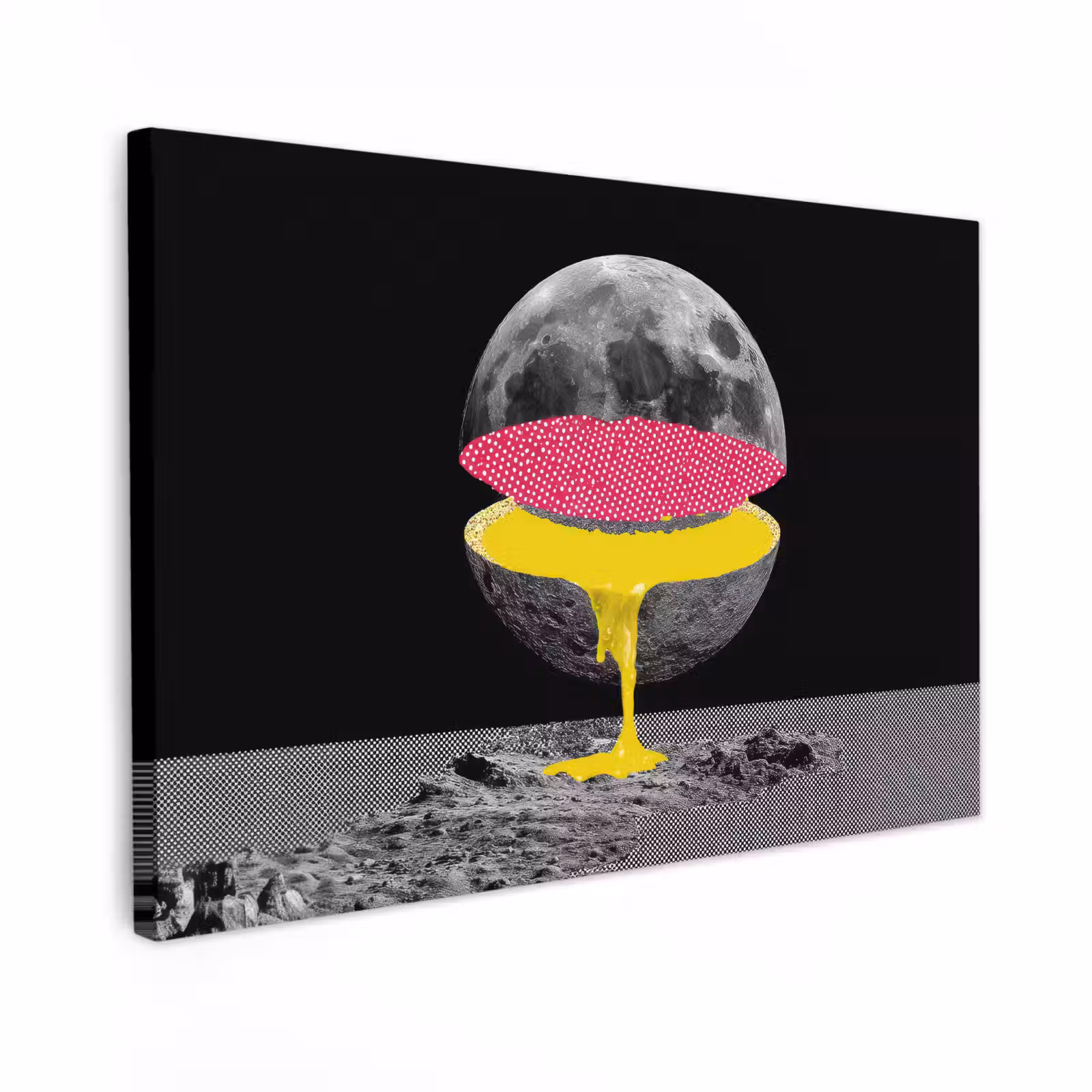 Canvas schilderij - Maan - Geel - Roze - Zwart — 1
