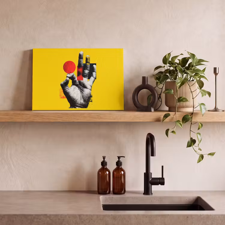 Canvas schilderij - Hand - Rode cirkel - Geel — 3