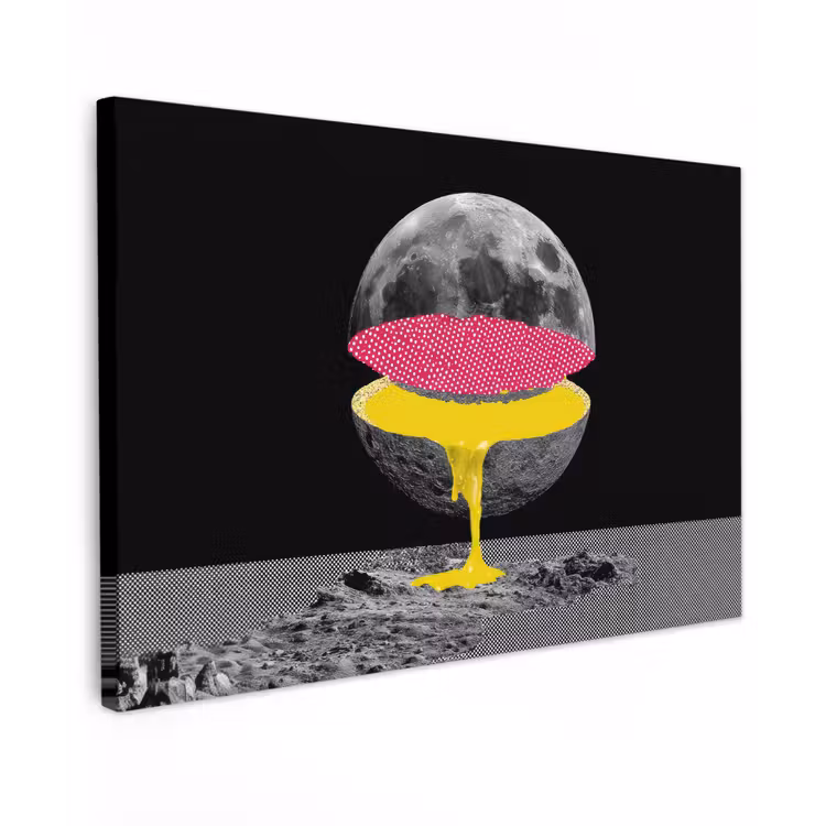 Canvas schilderij - Maan - Geel - Roze - Zwart — 1