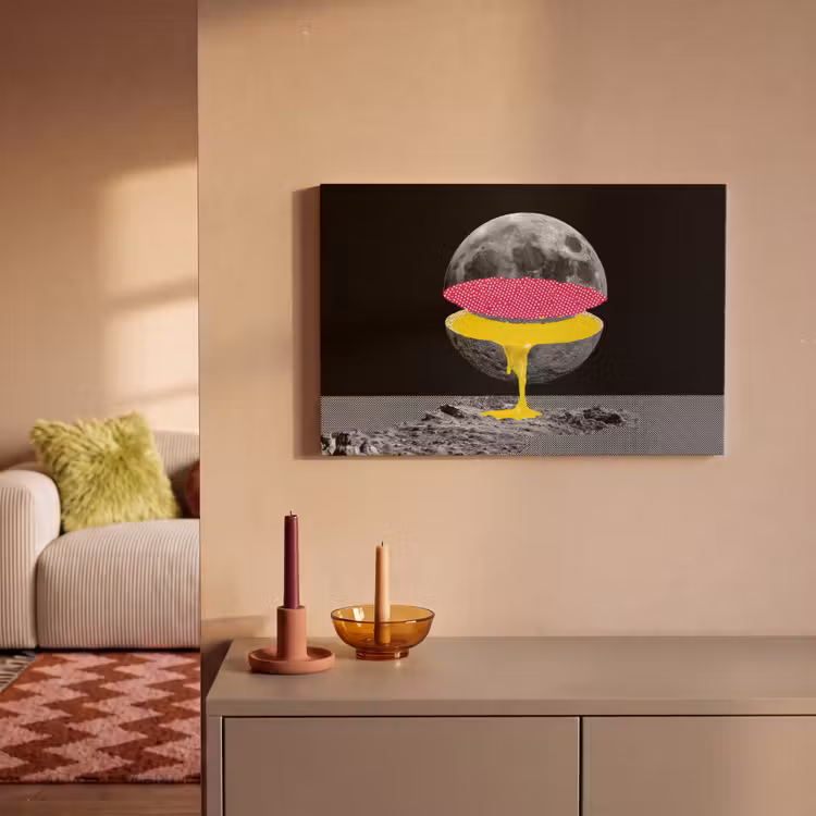 Canvas schilderij - Maan - Geel - Roze - Zwart — 2