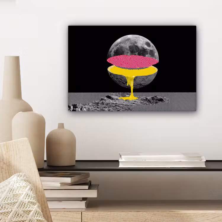 Canvas schilderij - Maan - Geel - Roze - Zwart — 5