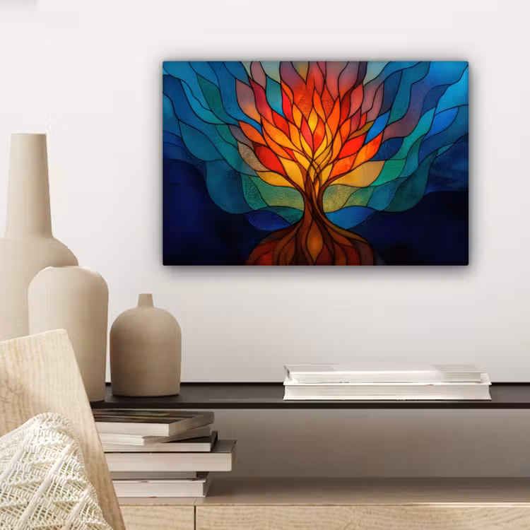 Canvas schilderij - Sierglas - Boom - Rood - Vlakken — 5
