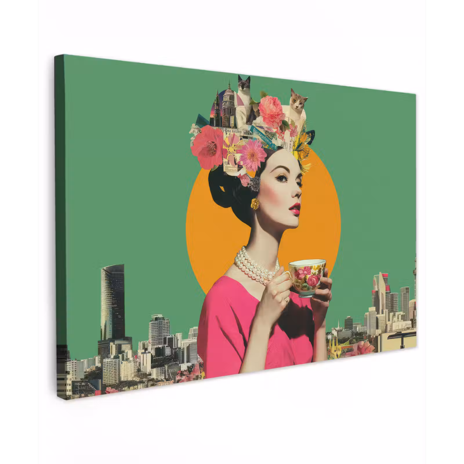 Canvas schilderij - Retro - Vrouw - Stad - Zon — 1