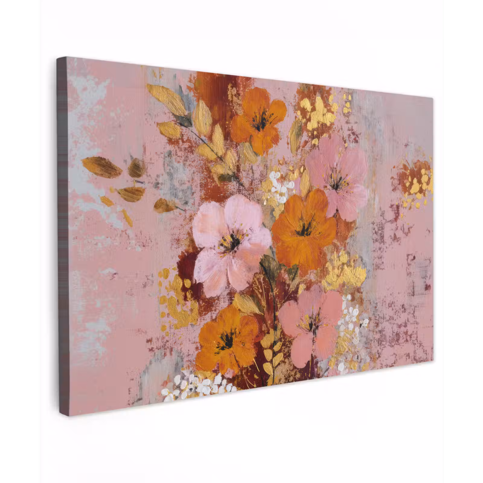 Canvas schilderij - Schilderij - Bloemen - Rustiek - Roze — 1