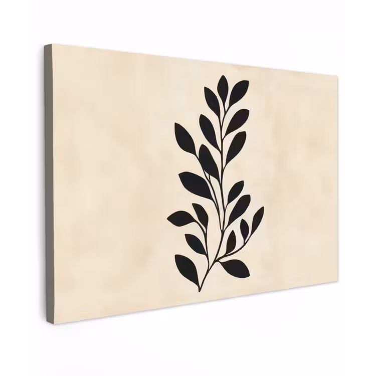 Canvas schilderij - Minimalistisch - Tak - Bladeren - Zwart — 1