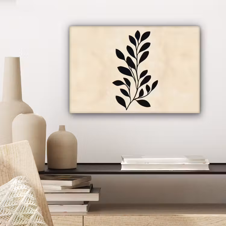 Canvas schilderij - Minimalistisch - Tak - Bladeren - Zwart — 5