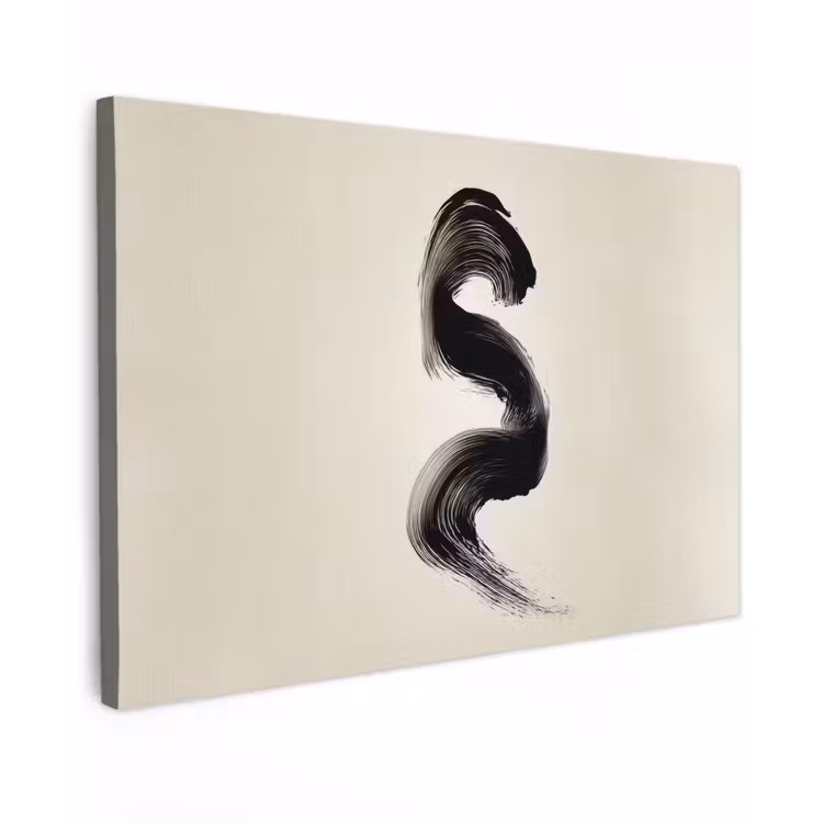 Canvas schilderij - Penseelstreek - Zwart - Minimalistisch — 1