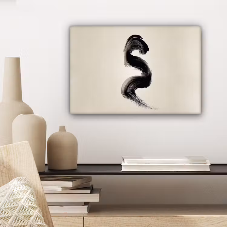 Canvas schilderij - Penseelstreek - Zwart - Minimalistisch — 5