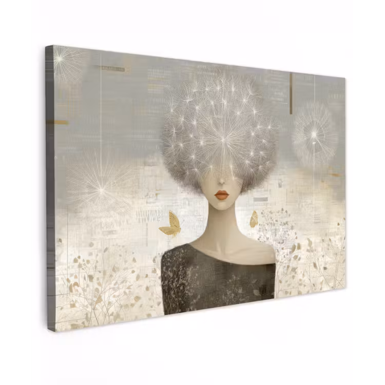 Canvas schilderij - Pluis - Vrouw - Beige — 1