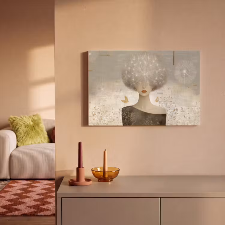Canvas schilderij - Pluis - Vrouw - Beige — 2