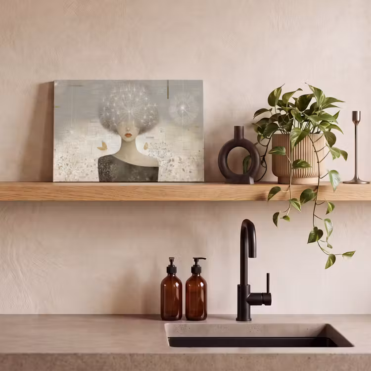 Canvas schilderij - Pluis - Vrouw - Beige — 3
