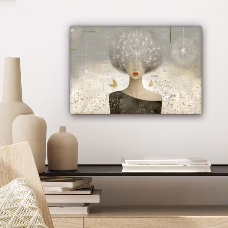 Canvas schilderij - Pluis - Vrouw - Beige — 5