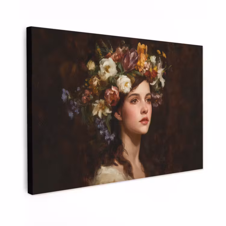 Canvas schilderij - Portret - Vrouw - Bloemen — 1