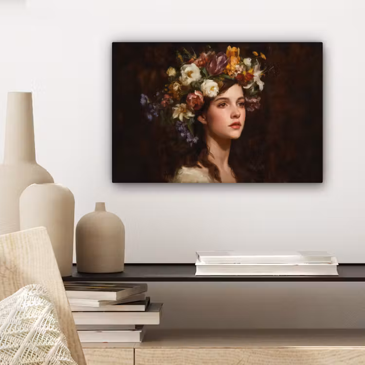Canvas schilderij - Portret - Vrouw - Bloemen — 5