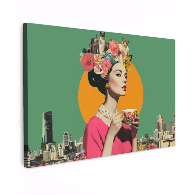 Canvas schilderij - Retro - Vrouw - Stad - Zon — 1