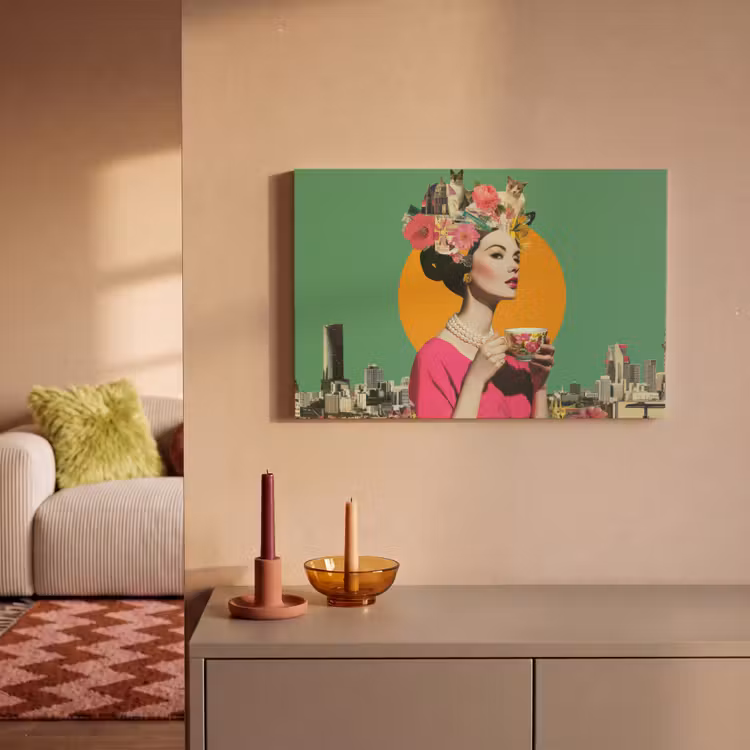 Canvas schilderij - Retro - Vrouw - Stad - Zon — 2