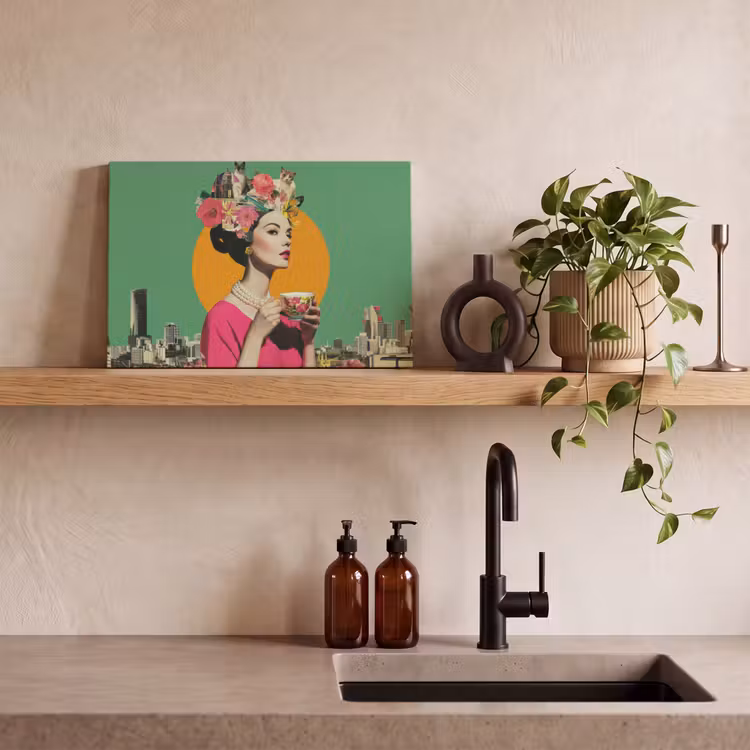 Canvas schilderij - Retro - Vrouw - Stad - Zon — 3