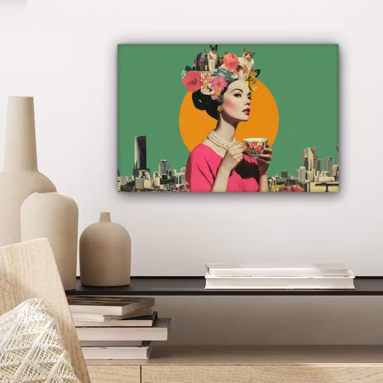 Canvas schilderij - Retro - Vrouw - Stad - Zon — 5