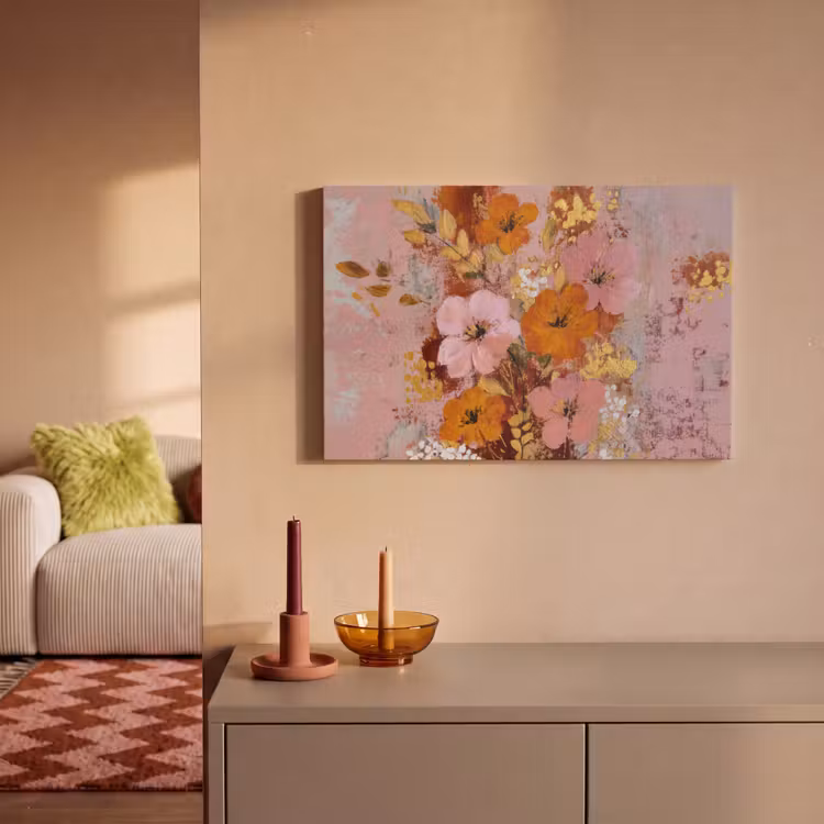Canvas schilderij - Schilderij - Bloemen - Rustiek - Roze — 2