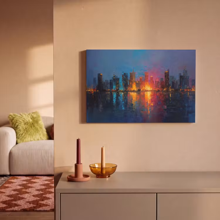 Canvas schilderij - Skyline - Penseelstreken - Donkerblauw - Lichtgevend — 2