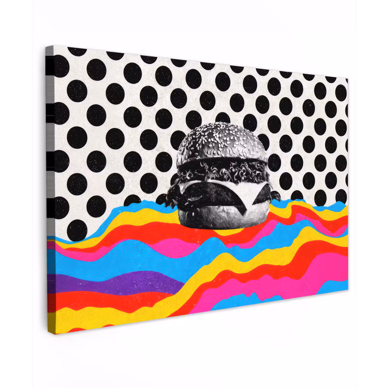 Canvas schilderij - Hamburger - Stippen - Golven - Kleuren — 1