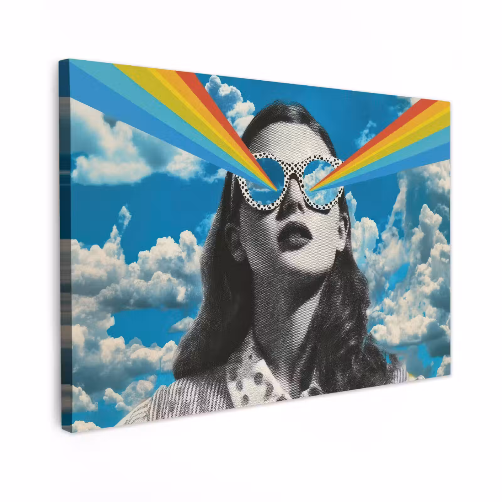 Canvas schilderij - Vrouw - Bril - Regenboog - Wolken — 1