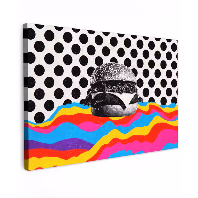 Canvas schilderij - Hamburger - Stippen - Golven - Kleuren — 1