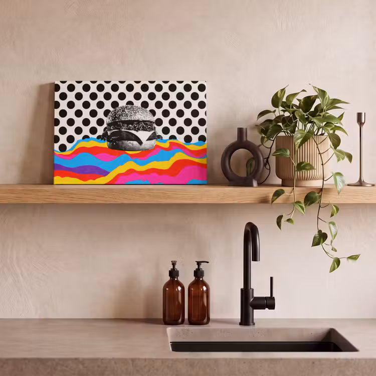 Canvas schilderij - Hamburger - Stippen - Golven - Kleuren — 3