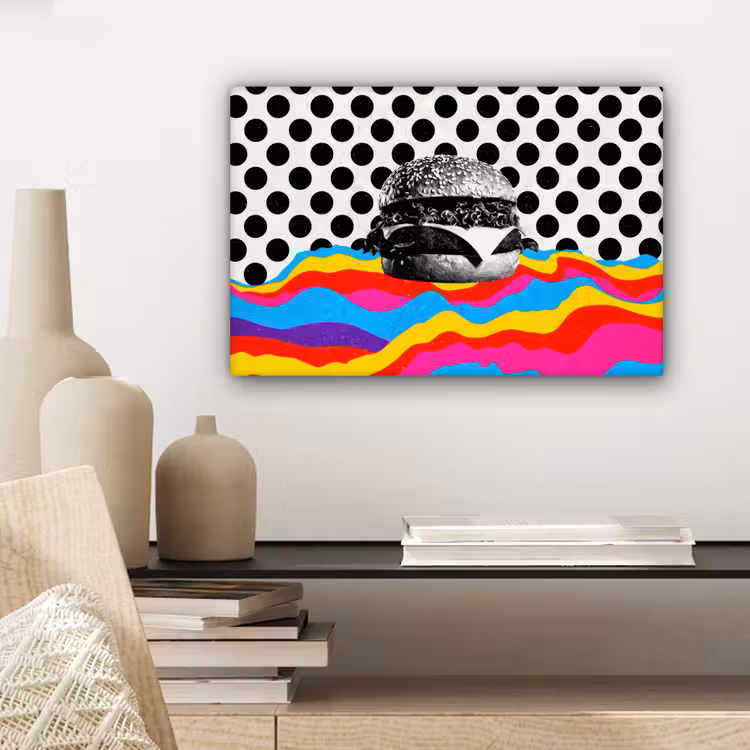 Canvas schilderij - Hamburger - Stippen - Golven - Kleuren — 5