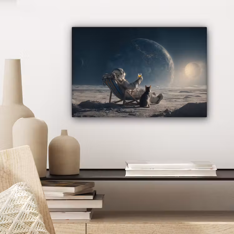 Canvas schilderij - Maan - Kat - Astronaut - Ruimte — 5