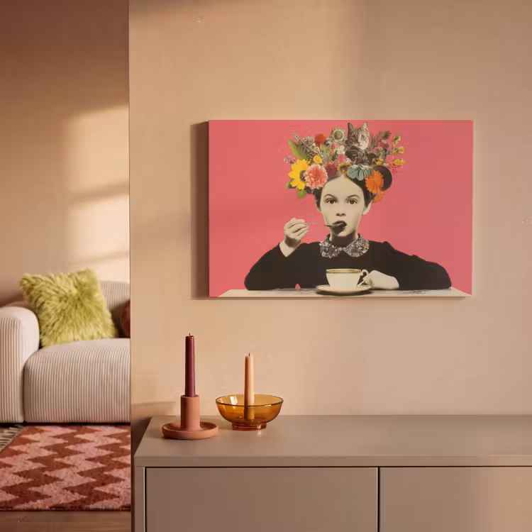Canvas schilderij - Meisje - Kopje - Bloemen - Roze — 2
