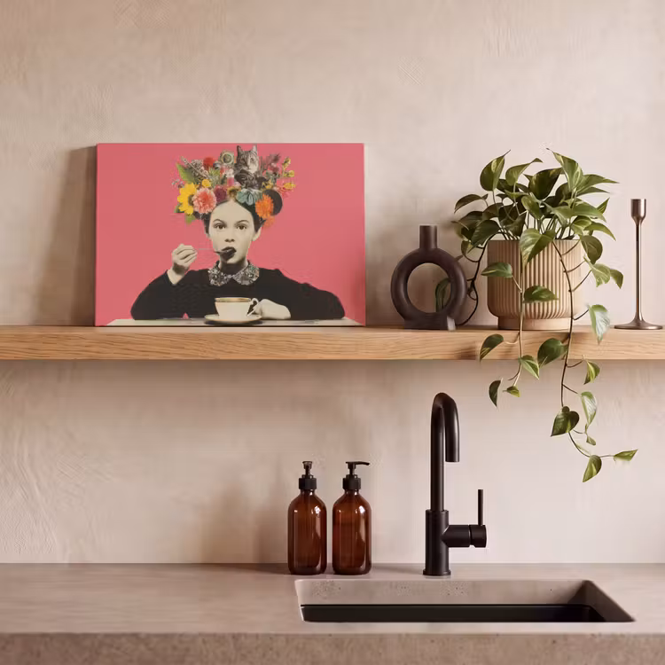Canvas schilderij - Meisje - Kopje - Bloemen - Roze — 3