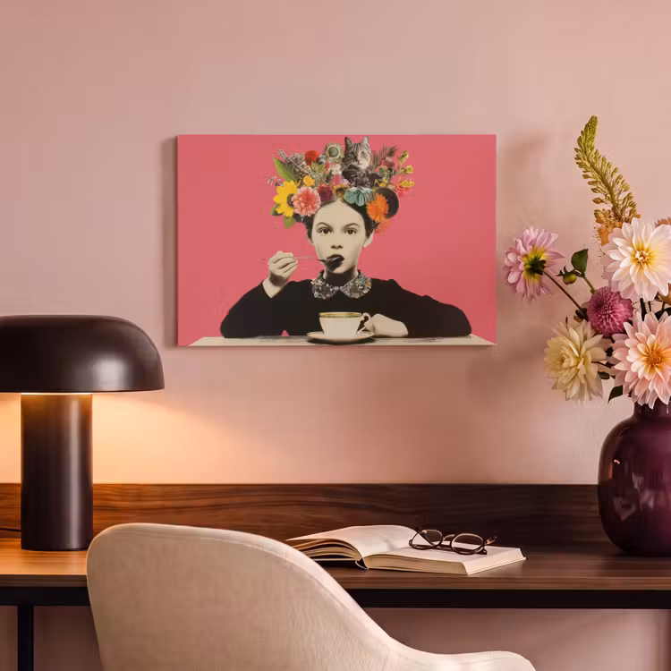 Canvas schilderij - Meisje - Kopje - Bloemen - Roze — 4