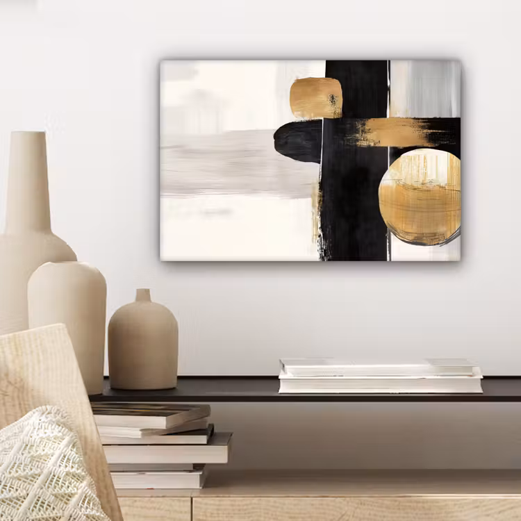 Canvas schilderij - Vormen - Penseelstreken - Abstract - Goud — 5