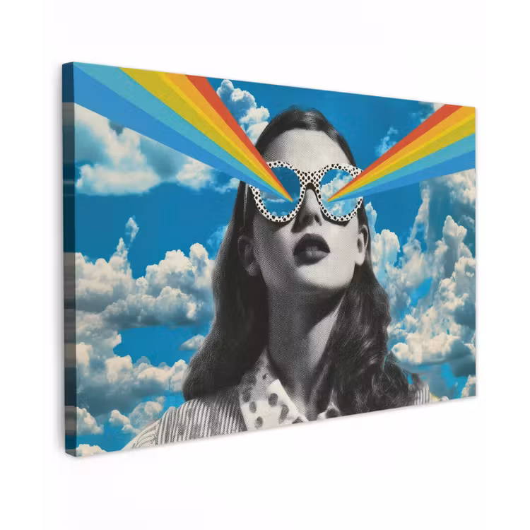 Canvas schilderij - Vrouw - Bril - Regenboog - Wolken — 1