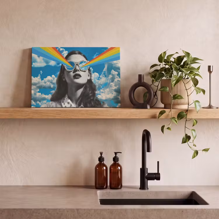 Canvas schilderij - Vrouw - Bril - Regenboog - Wolken — 3