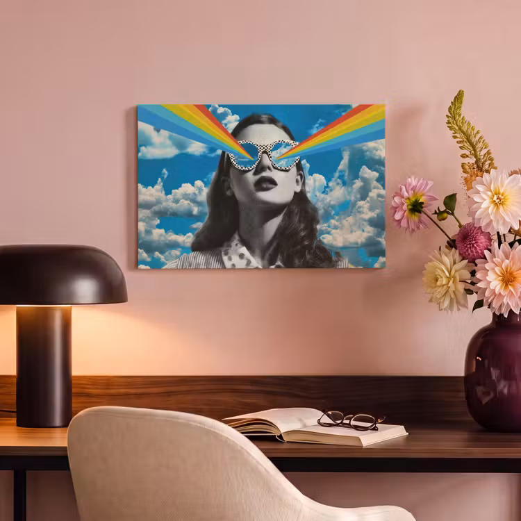 Canvas schilderij - Vrouw - Bril - Regenboog - Wolken — 4
