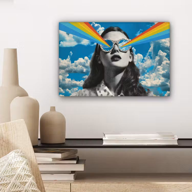 Canvas schilderij - Vrouw - Bril - Regenboog - Wolken — 5
