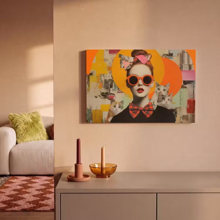 Canvas schilderij - Vrouw - Bril - Strik - Retro — 2