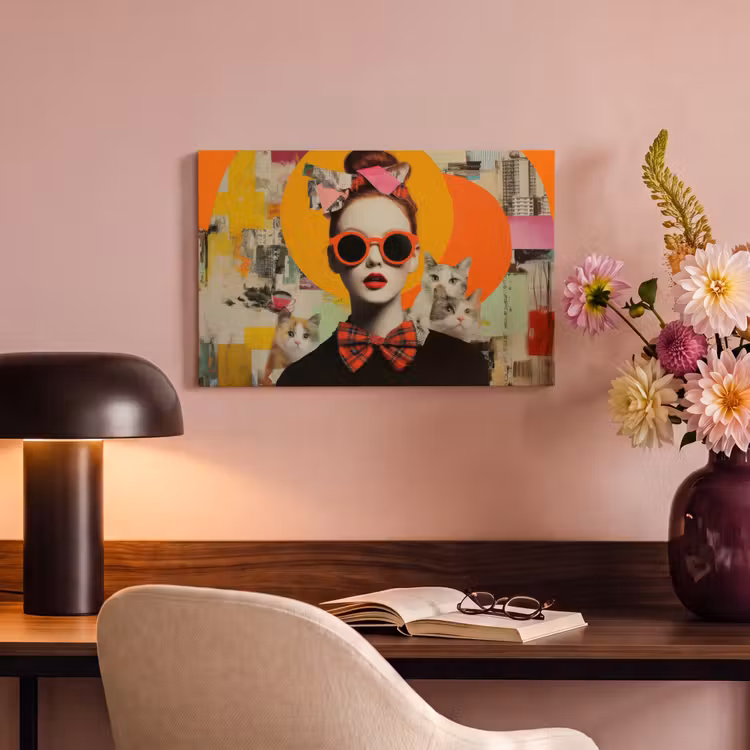 Canvas schilderij - Vrouw - Bril - Strik - Retro — 4