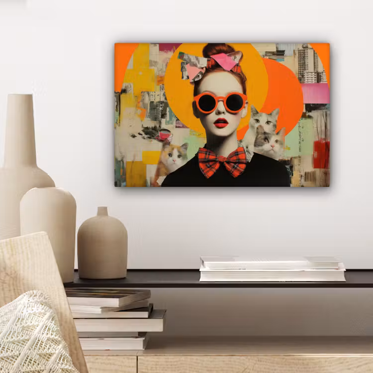 Canvas schilderij - Vrouw - Bril - Strik - Retro — 5