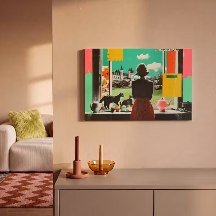 Canvas schilderij - Vrouw - Keuken - Katten - Doorkijk — 2