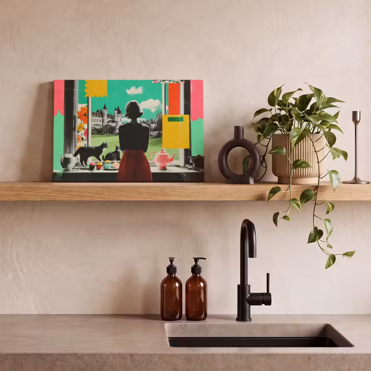 Canvas schilderij - Vrouw - Keuken - Katten - Doorkijk — 3