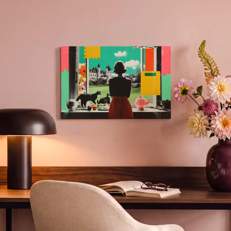 Canvas schilderij - Vrouw - Keuken - Katten - Doorkijk — 4