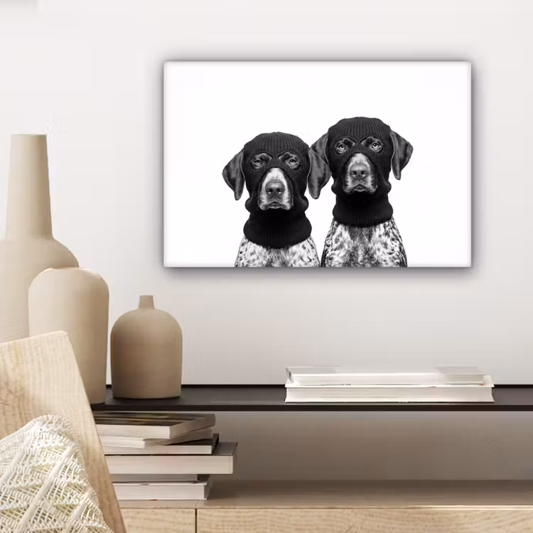 Canvas schilderij - Honden - Bivakmuts - Zwart - wit — 5