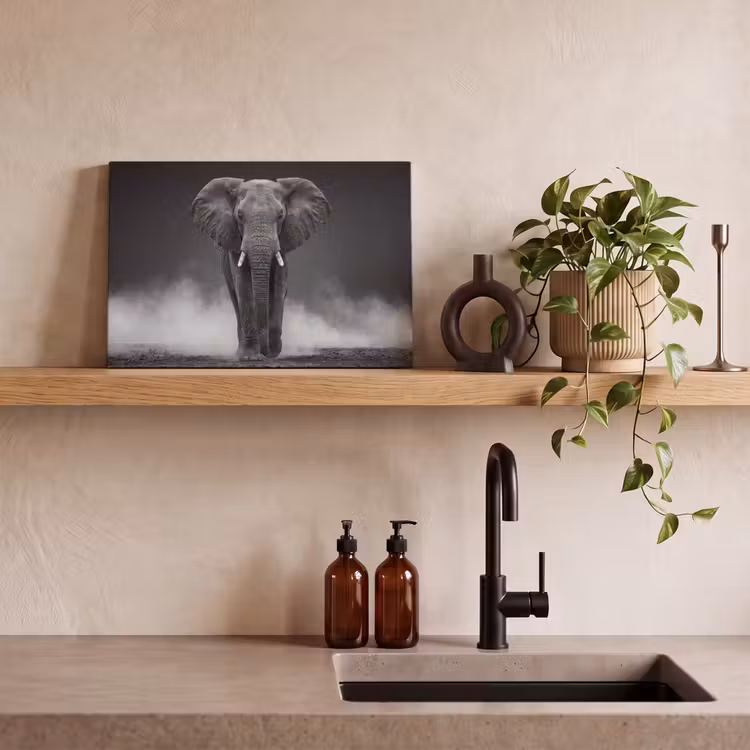 Canvas schilderij - Olifant - Zwart - Wit - Rook — 3
