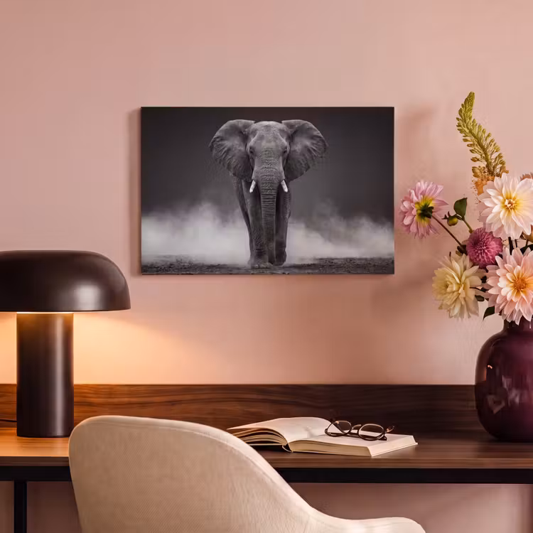 Canvas schilderij - Olifant - Zwart - Wit - Rook — 4