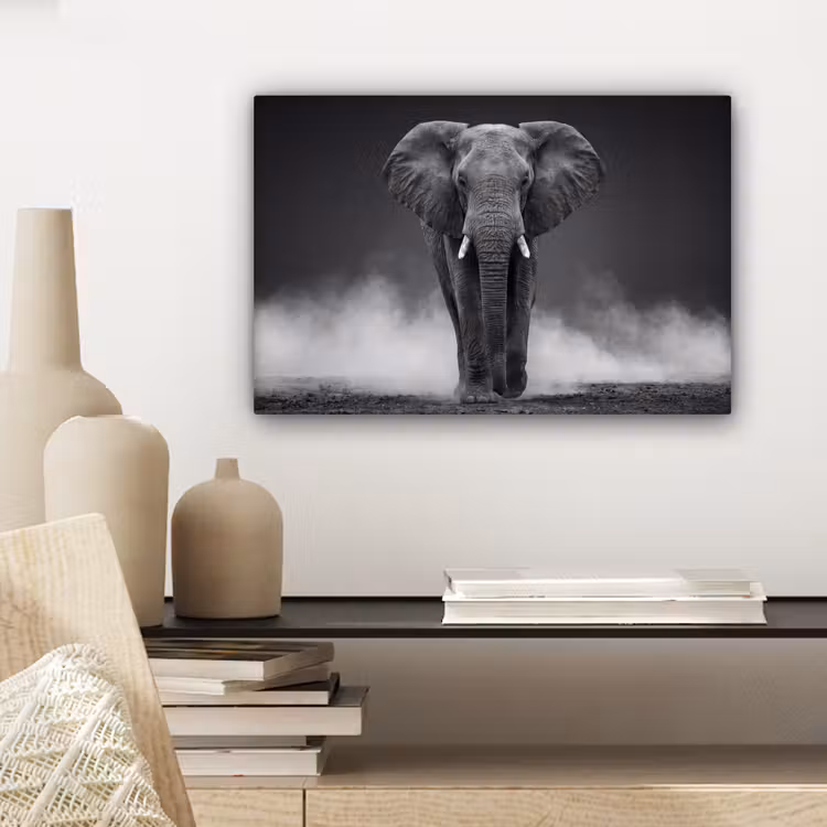 Canvas schilderij - Olifant - Zwart - Wit - Rook — 5