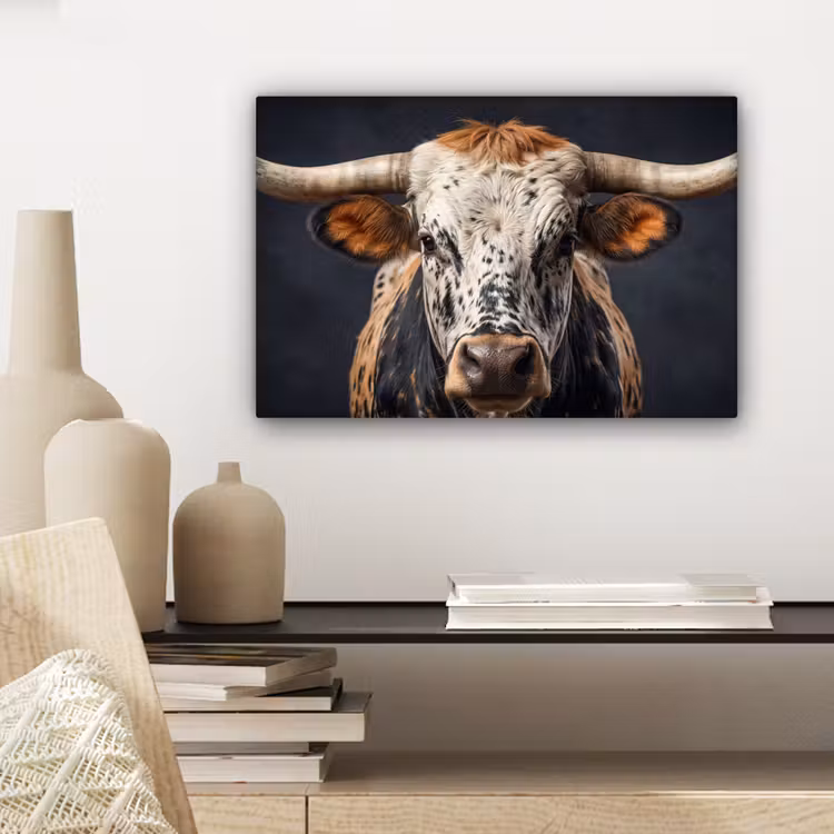 Canvas schilderij - Stier - Kleurrijk - Hoorns — 5